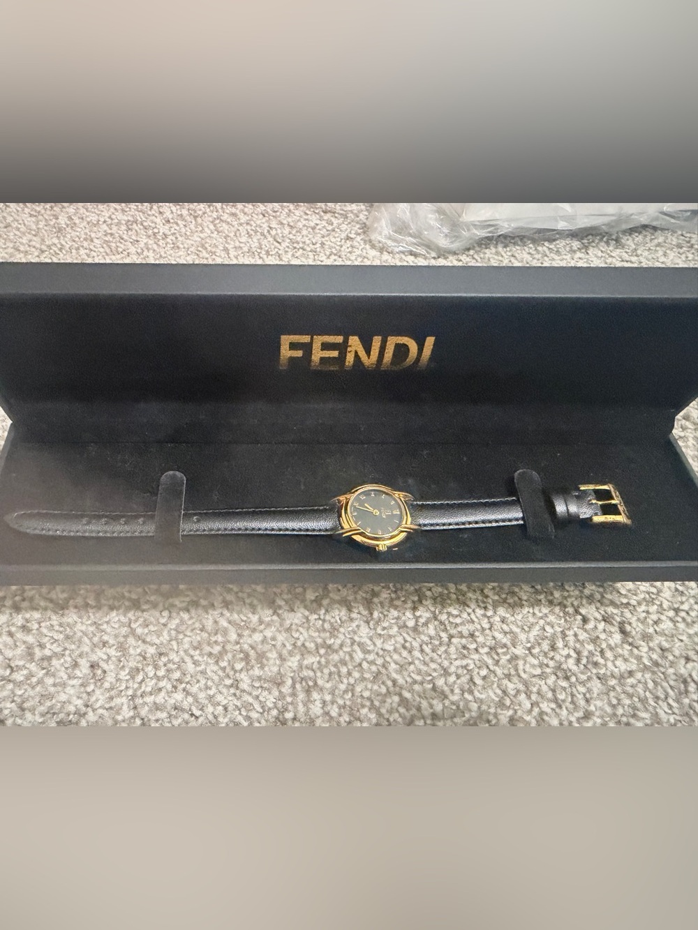 “Pre-loved” Authentic Fendi Black Dial Gold-Tone Case Leather Strap Watch